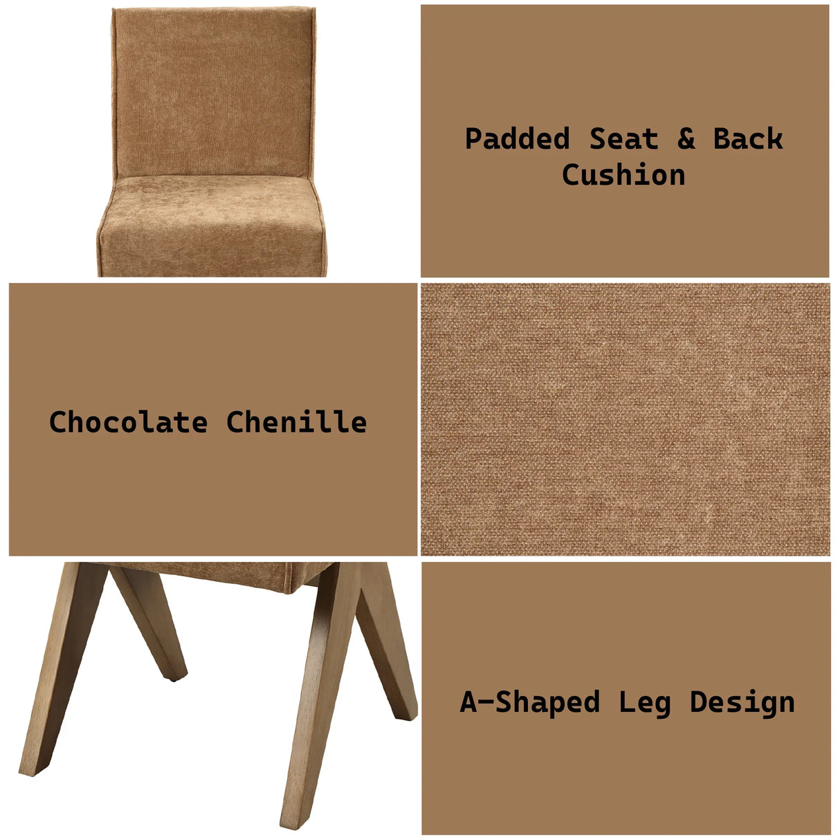 Set of 2 Chocolate Chenille Oak Side Chairs - Omega Lifestyles
