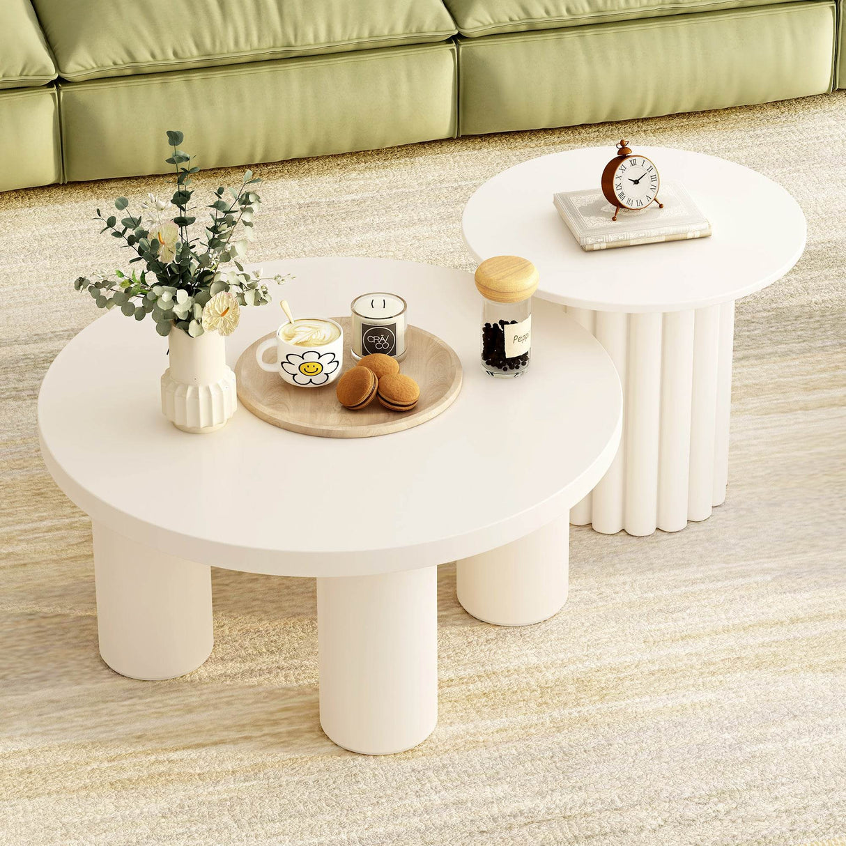 Set Of 2 Modern Roman Column MDF Coffee Tables - Sleep Galleria