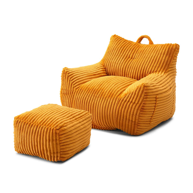 Giant Corduroy Bean Bag Chair With Armrests And Footstool - Omega Lifestyles