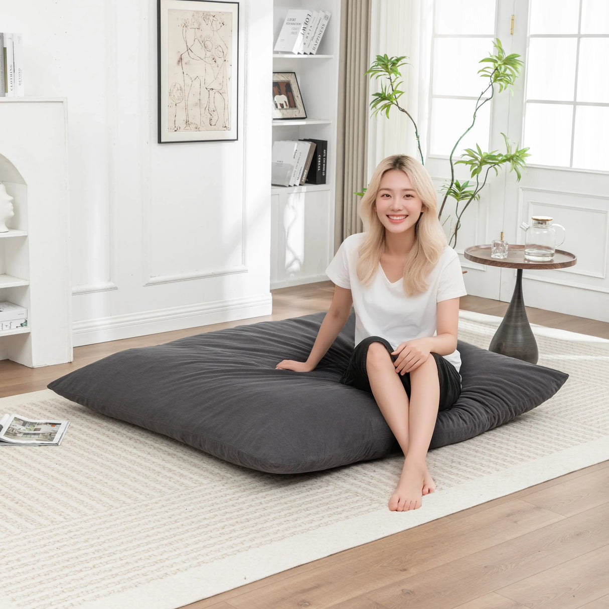 Soft Corduroy Foam Floor Bean Bag Chair - Omega Lifestyles