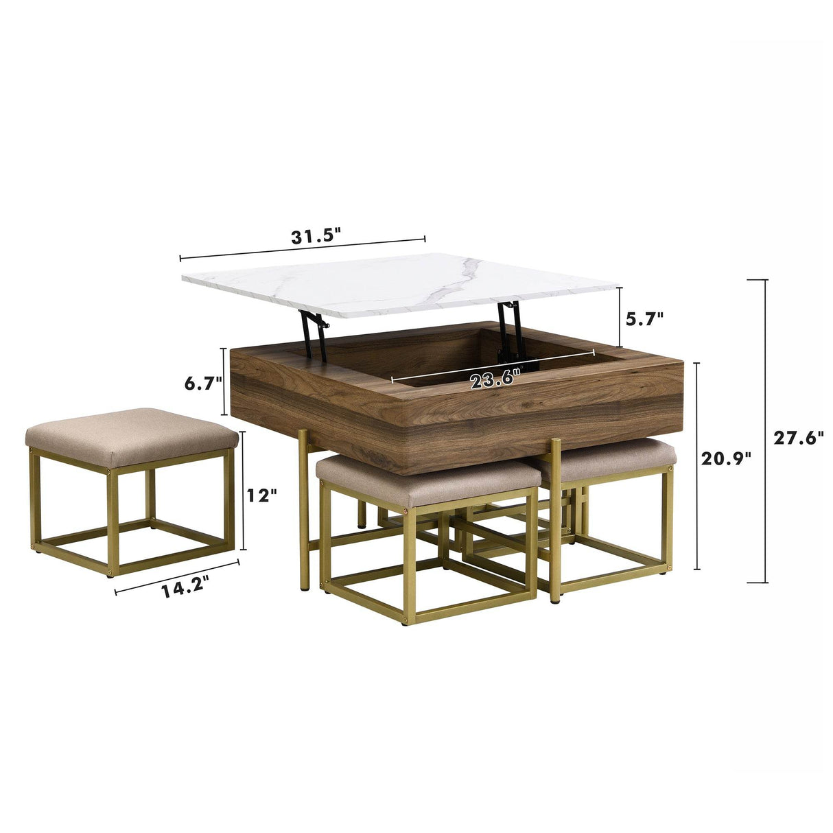 Modern Square Lift-Top Coffee Table Set With Ottomans - Sleep Galleria