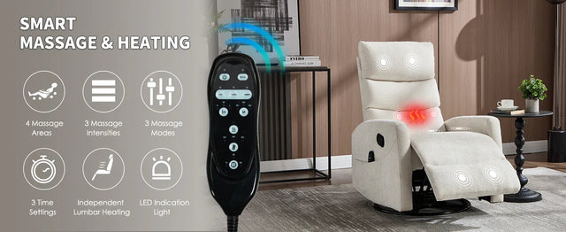 Heat Massage Recliner Chair With Swivel Rocking - Omega Lifestyles