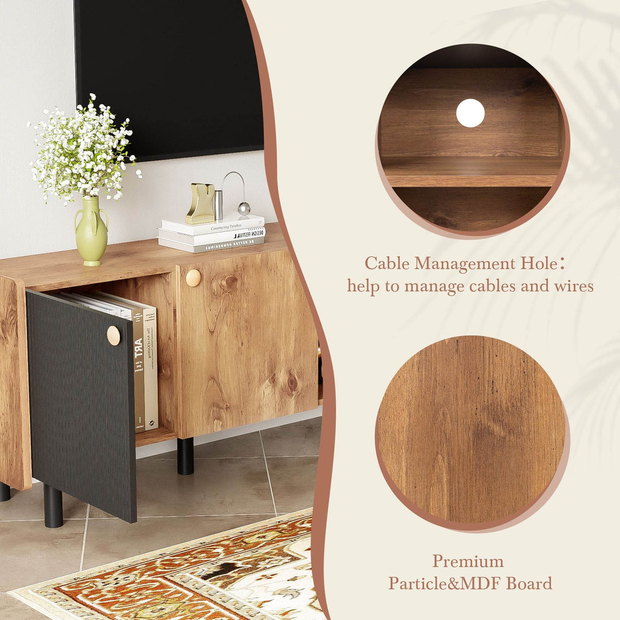 Mid Century Modern TV Stand With Storage Cabinets - Sleep Galleria