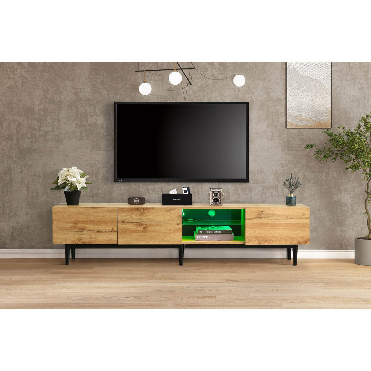 Modern LED Wood Tone TV Stand With Storage - Sleep Galleria
