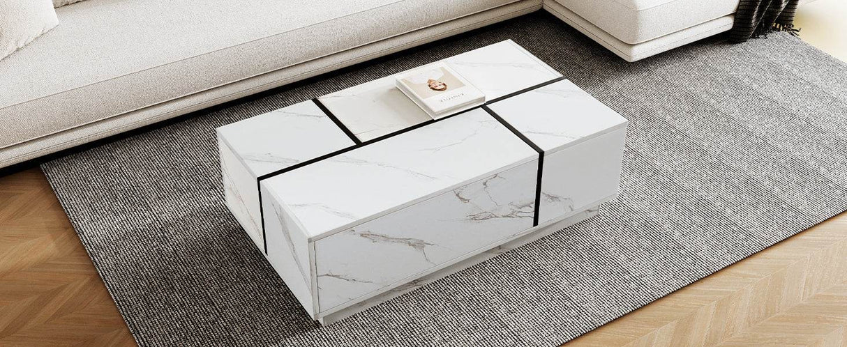 Modern White MDF Sliding Top Coffee Table With Storage - Sleep Galleria
