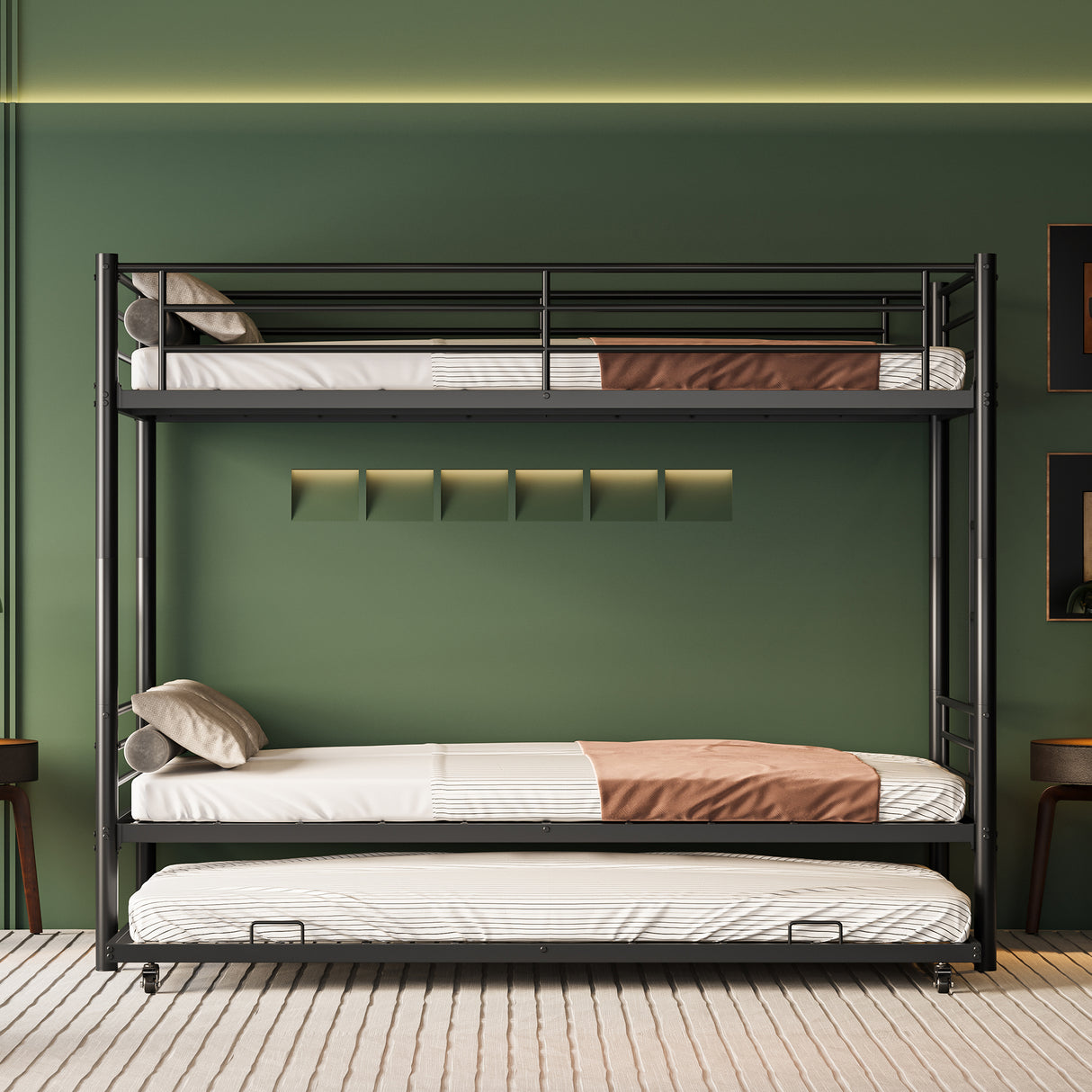 Durable Black Metal Twin Over Full Convertible Bunk Bed