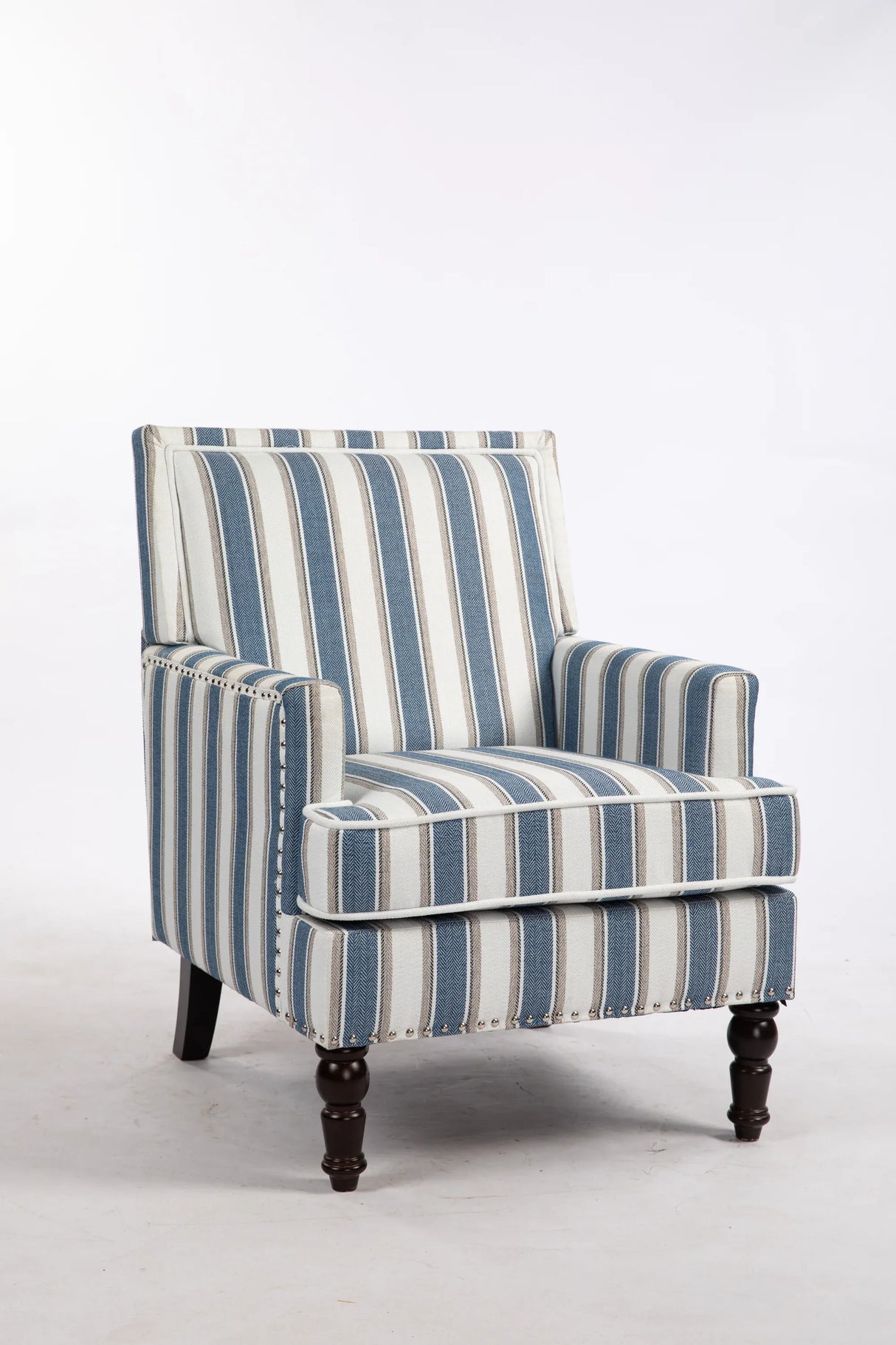 Vintage Blue White Striped Upholstered Accent Chair - Omega Lifestyles
