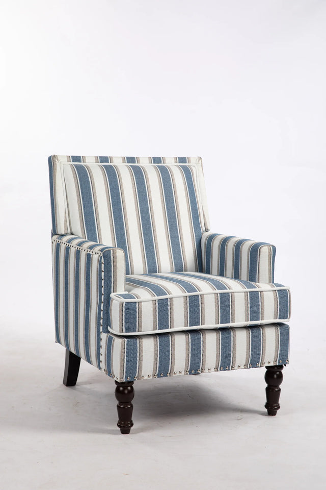 Vintage Blue White Striped Upholstered Accent Chair - Omega Lifestyles