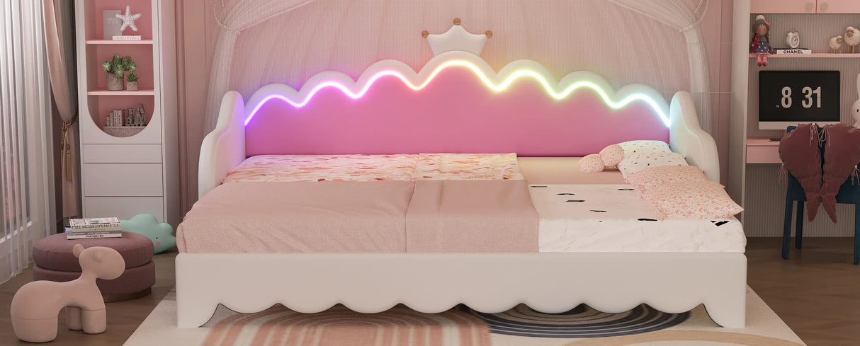 Twin Extending Upholstered Princess Daybed With LED Lights - Omega Lifestyles