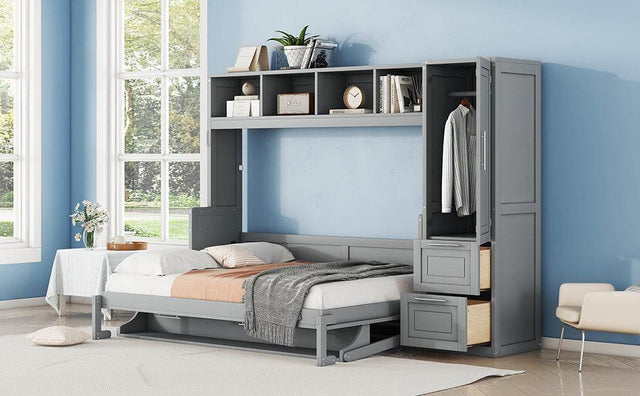 Full Murphy Bed With Closet Drawers Storage Gray Full - Omega Lifestyles