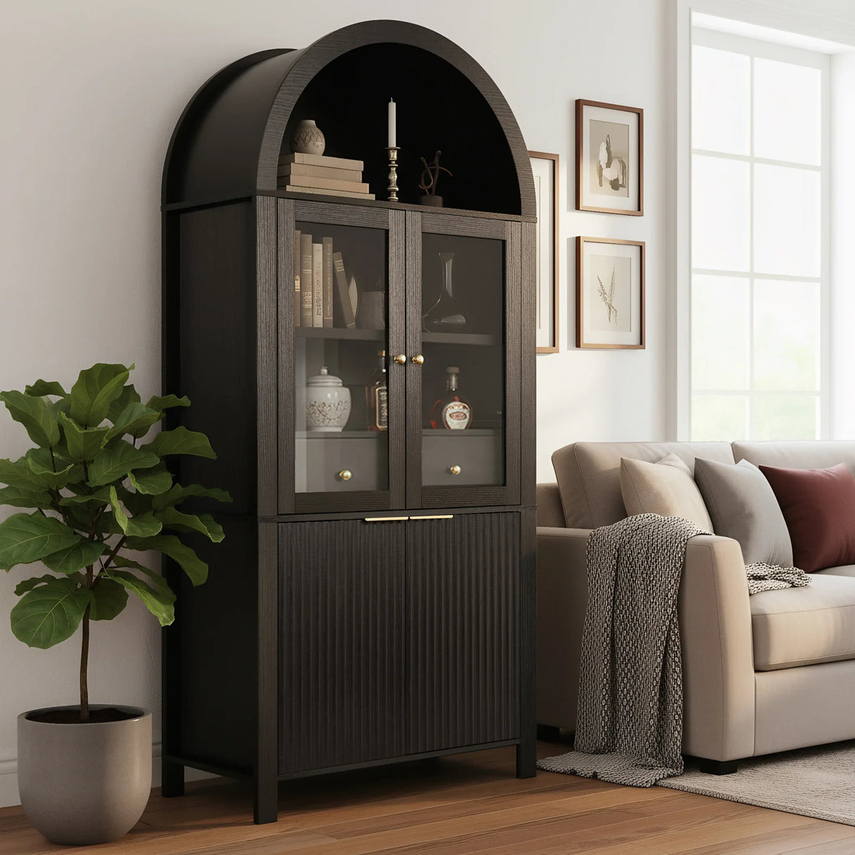 Modern Fluted Tall Arched Adjustable Shelf Pantry Cabinet - Omega Lifestyles