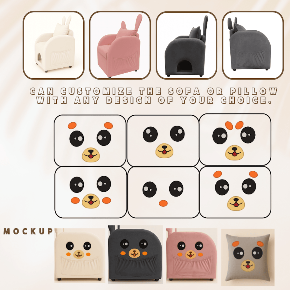 Dark Gray Bunny-Ear Fabric Pet Furniture Armchair - Omega Lifestyles