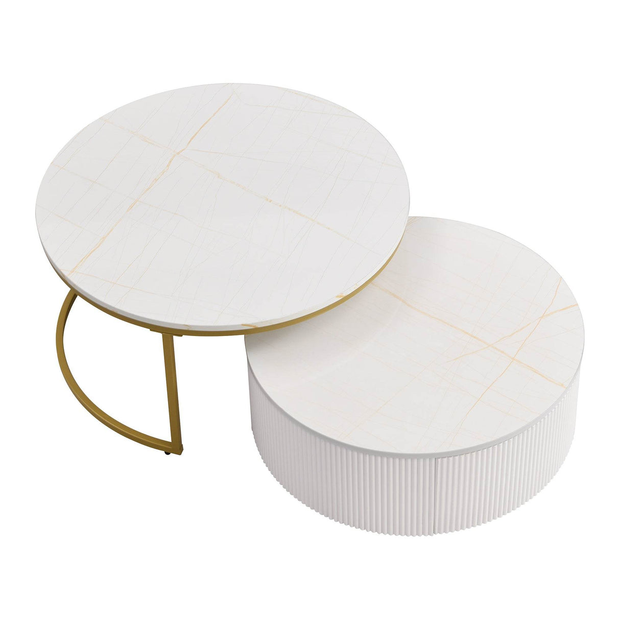 Modern Round Nesting MDF Coffee Table With Drawer - Sleep Galleria