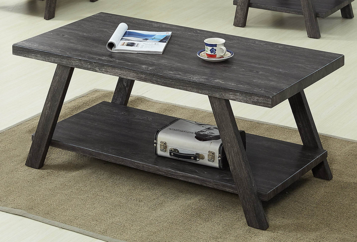 Contemporary Wood Shelf Coffee Table Set Charcoal Finish - Sleep Galleria