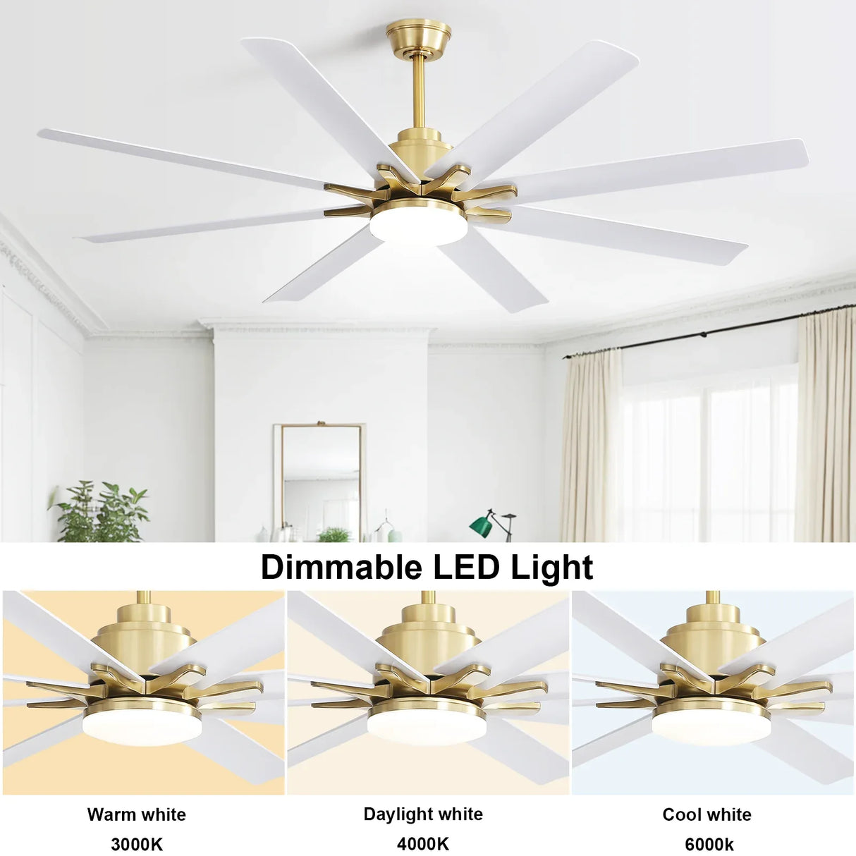 66-Inch Modern Reversible DC Motor Ceiling Fan With LED Light - Omega Lifestyles