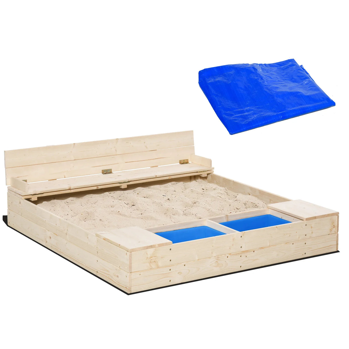 Kids Wooden Sandbox With Foldable Bench And Storage Boxes - Omega Lifestyles