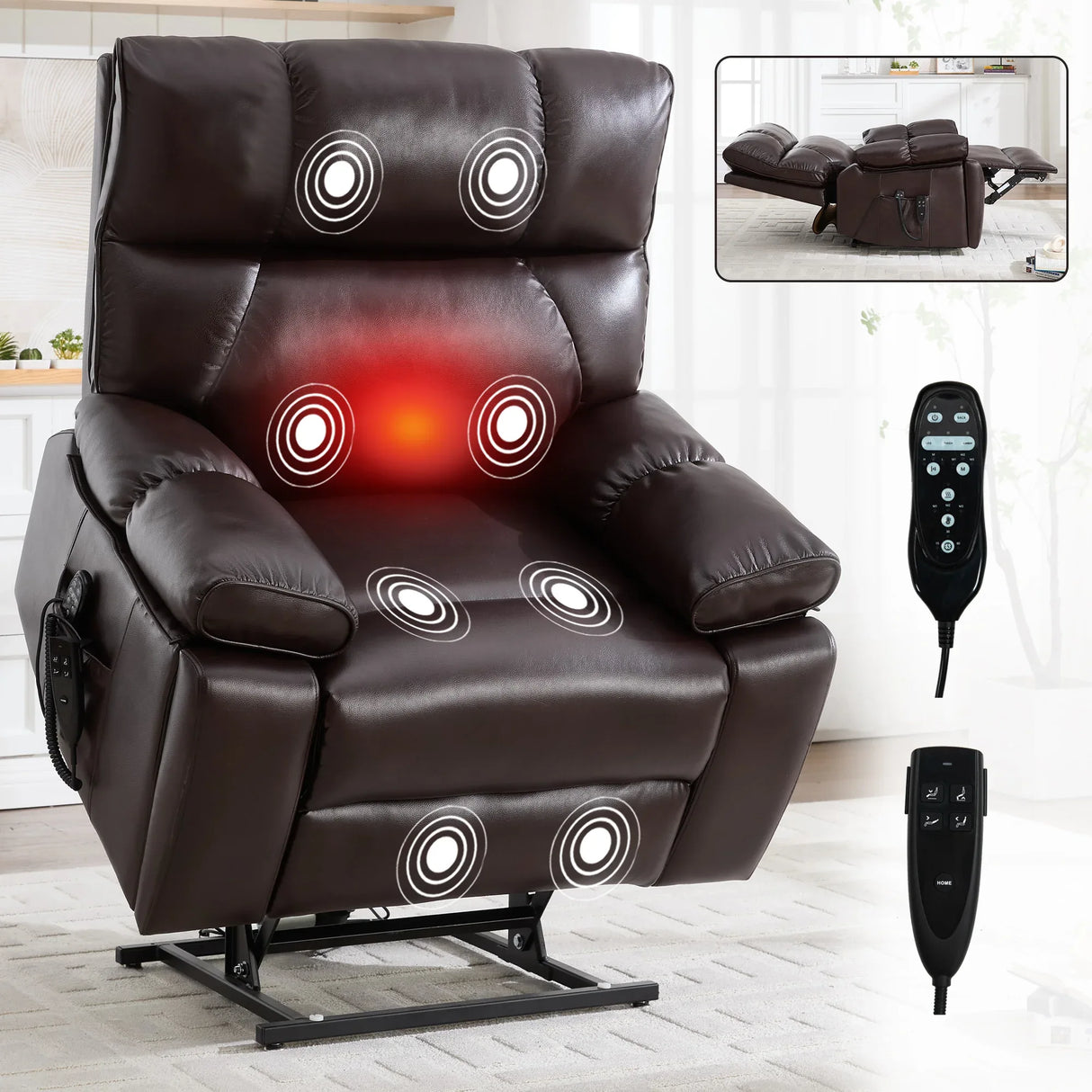 Brown Medium-Firm Faux Leather Power Lift Massage Chair - Omega Lifestyles