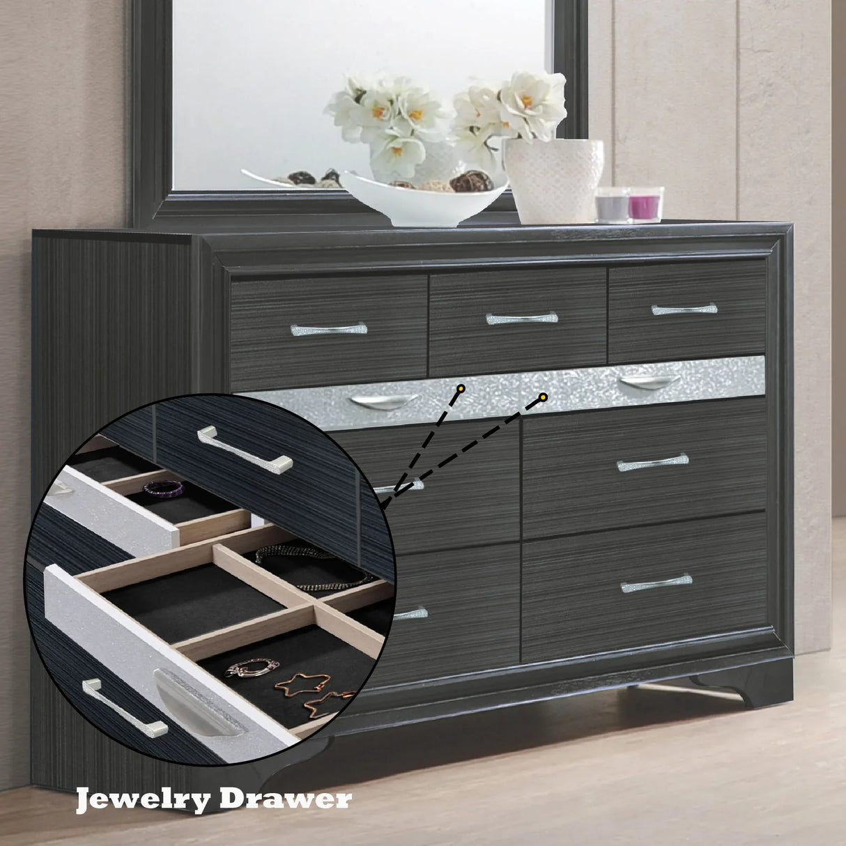 Black Synthetic Wood Modern Storage Dresser - Omega Lifestyles