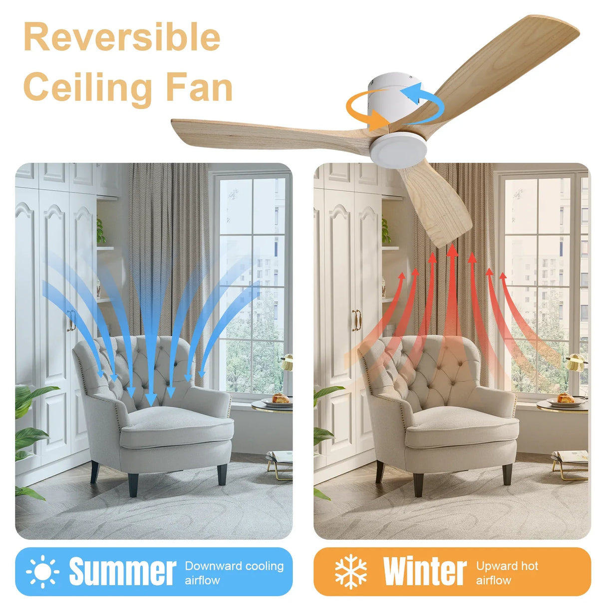 52-Inch Remote-Controlled Reversible DC Motor Wooden Ceiling Fan - Omega Lifestyles