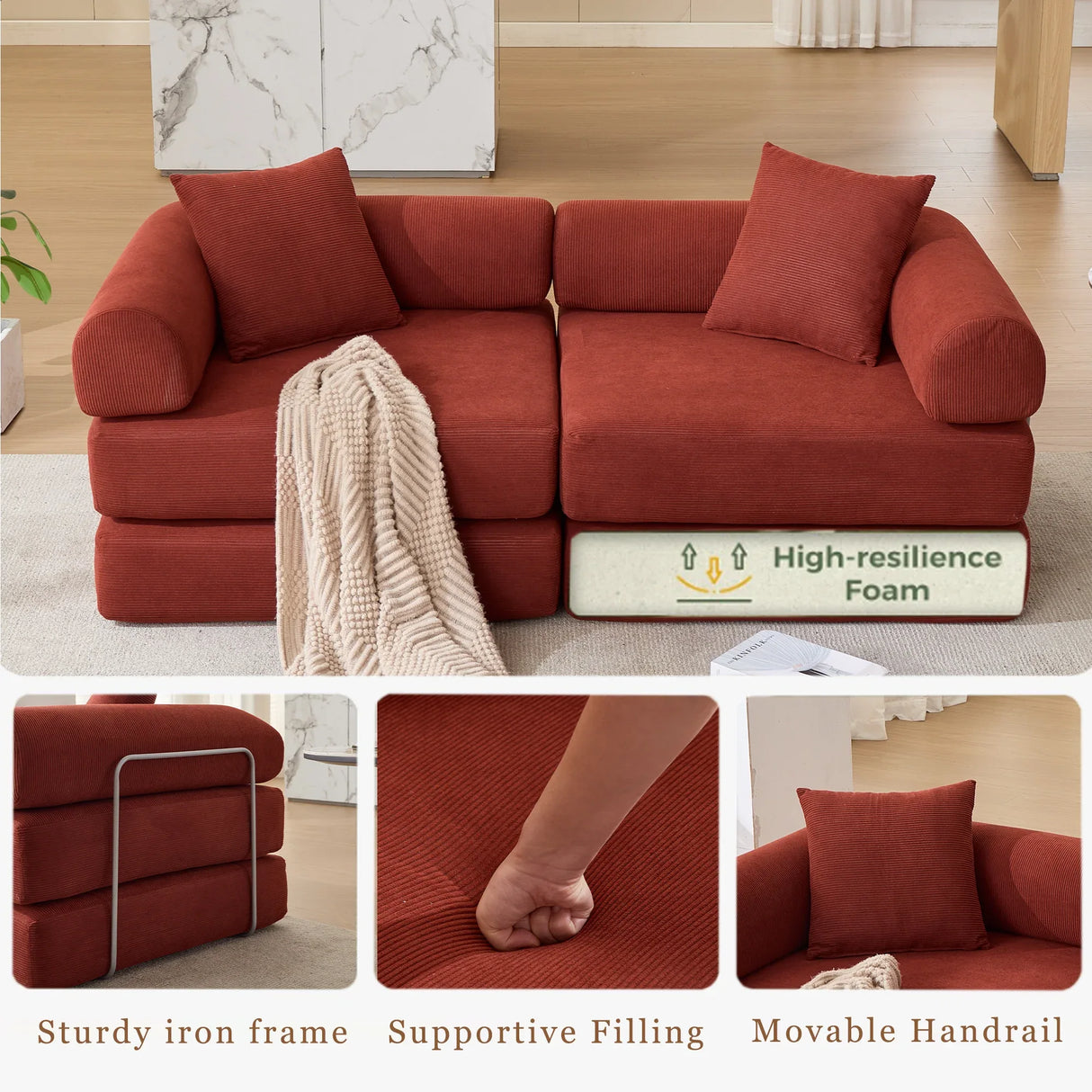 Modular Folding Convertible Corduroy Sofa Bed - Omega Lifestyles