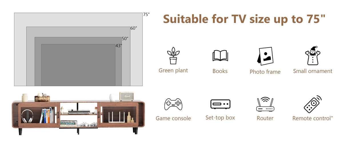 Mid Century Modern Walnut Wood TV Stand With Charging Station - Sleep Galleria