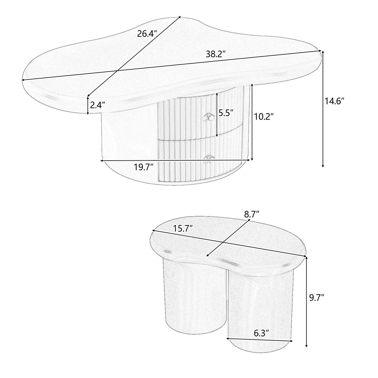 Cloud-Shaped Coffee Table With Stools And Drawers - Sleep Galleria