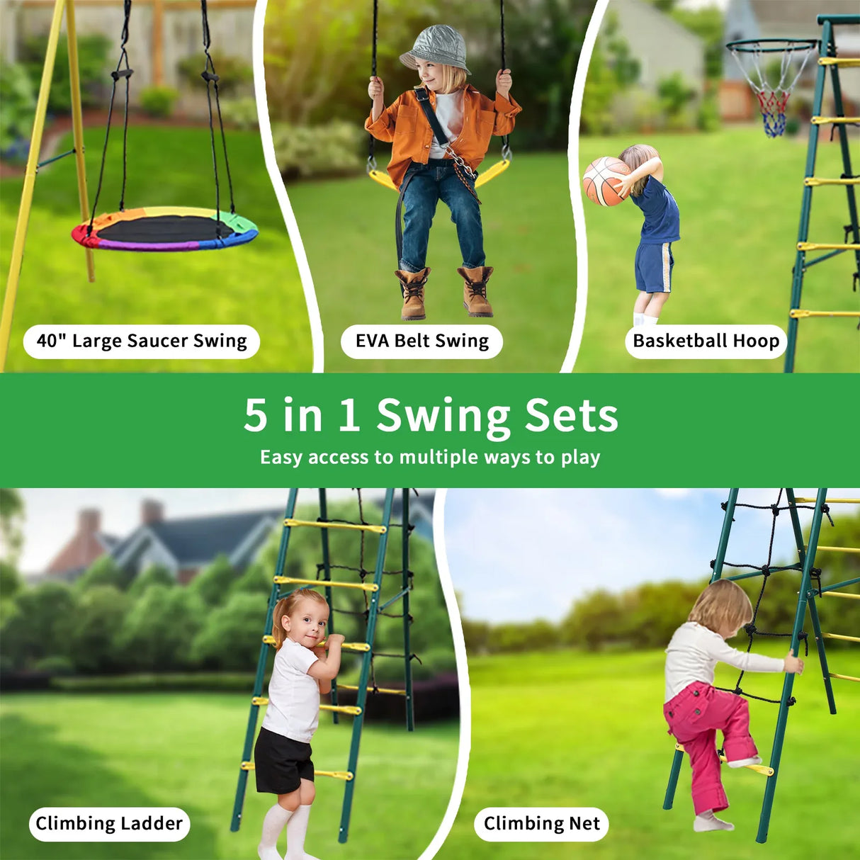 Kids Outdoor Steel Frame 2-Seat Swing Set Playground - Omega Lifestyles