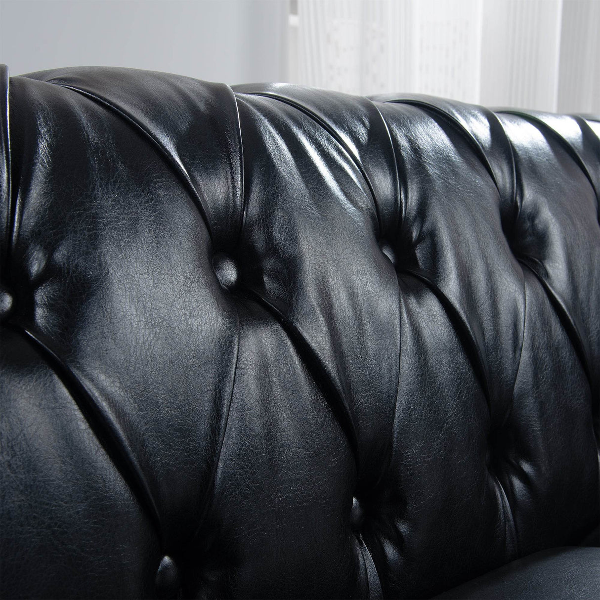 Chesterfield Three Seater Sofa With Soft PU Leather Upholstery - Omega Lifestyles