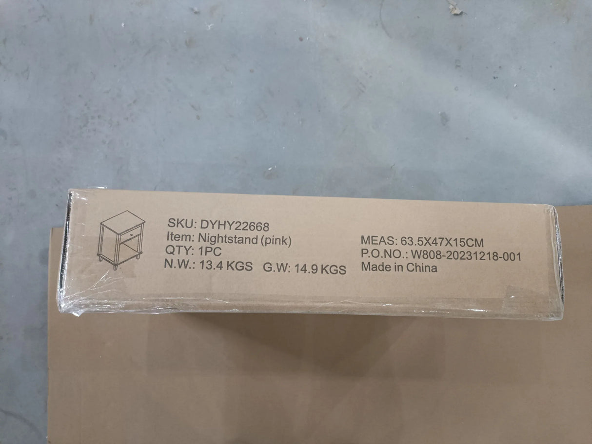 Pink MDF Wooden Nightstand With Drawer And Shelf - Omega Lifestyles