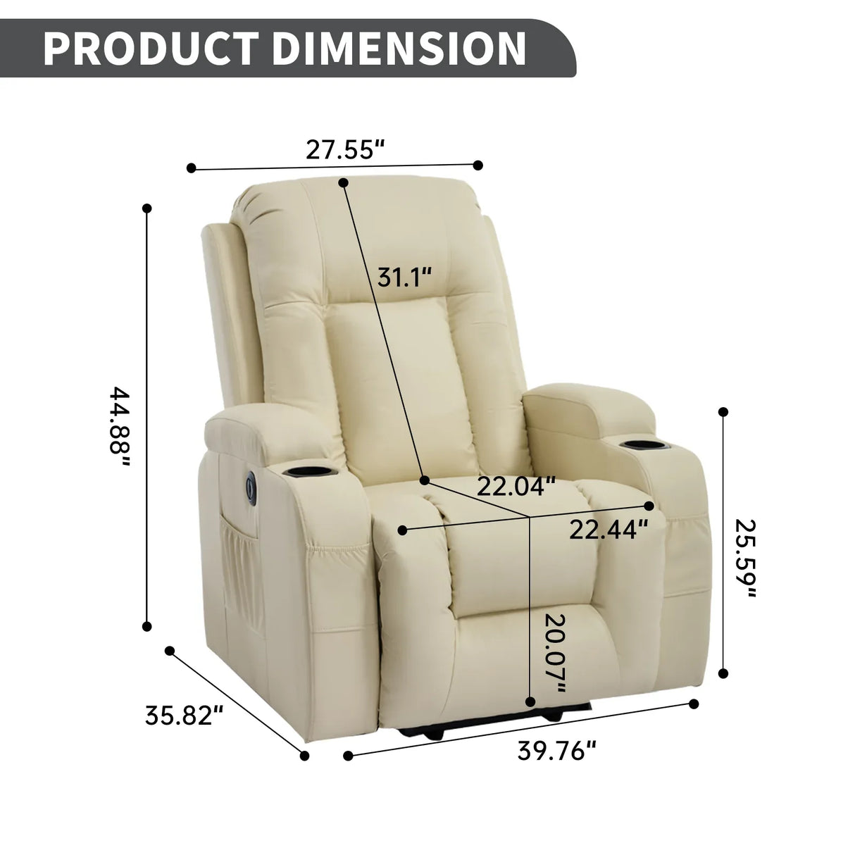 Beige PU Leather Power Lift Massage Recliner Chair - Omega Lifestyles