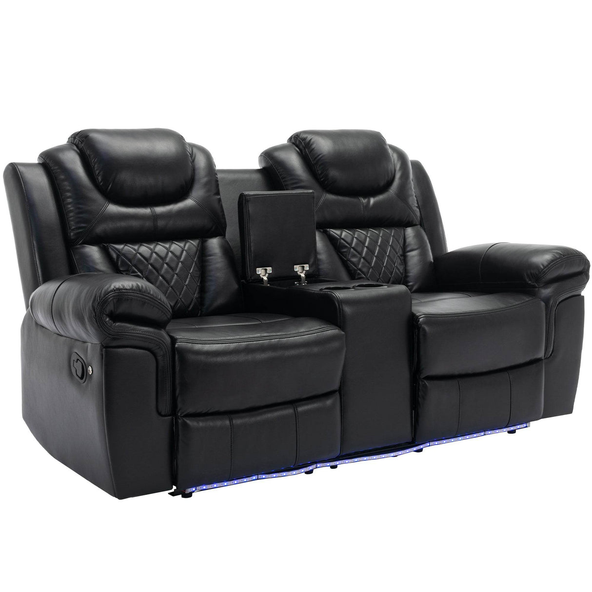 Manual Recliner Chair With Hidden Storage Cup Holders LED
