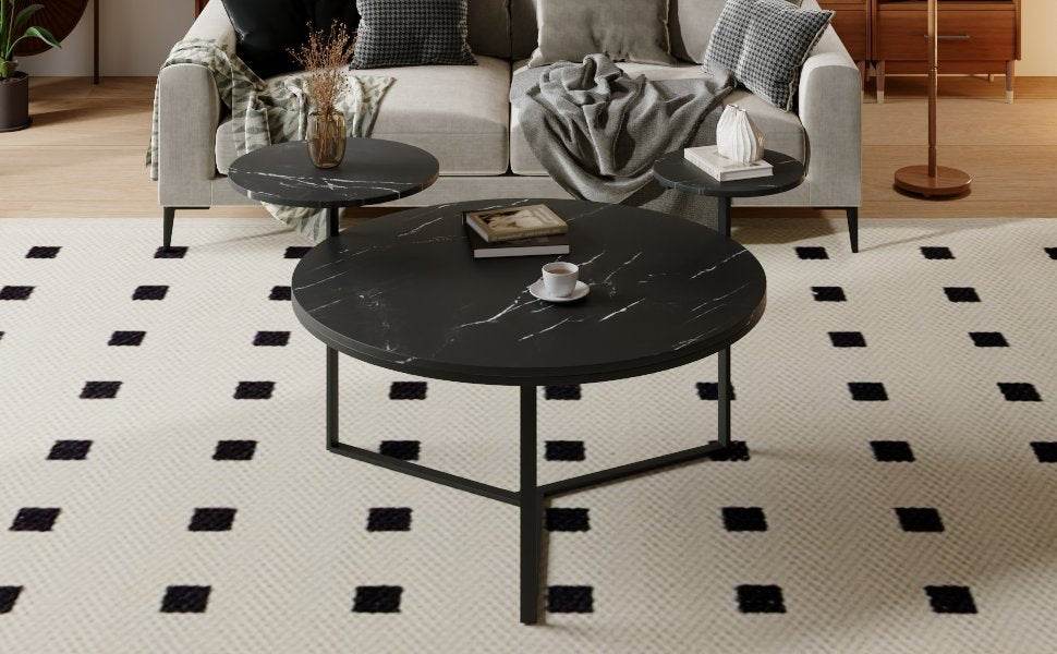 Modern Round Coffee Table With Faux Marble Shelves - Sleep Galleria