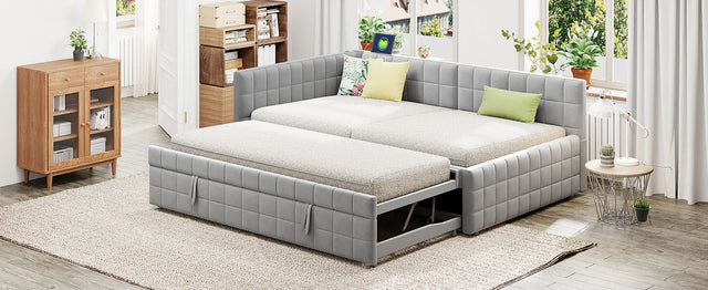 Full Upholstered L-Shaped Daybed With Twin Trundle USB Ports - Omega Lifestyles