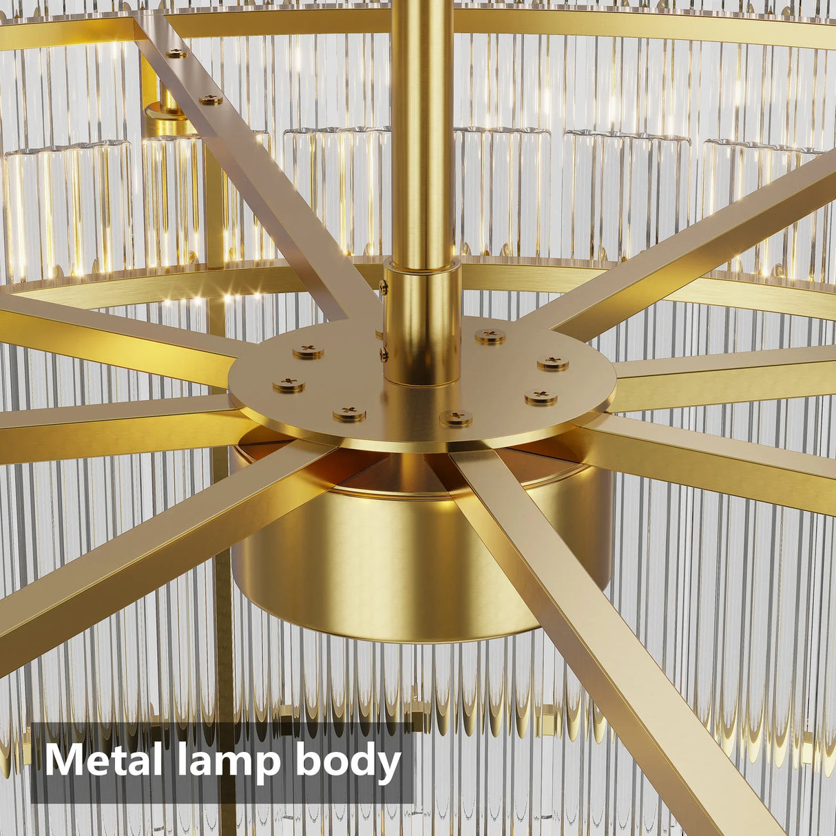 Modern Gold 37-Inch Round 8-Light Crystal Chandelier - Omega Lifestyles