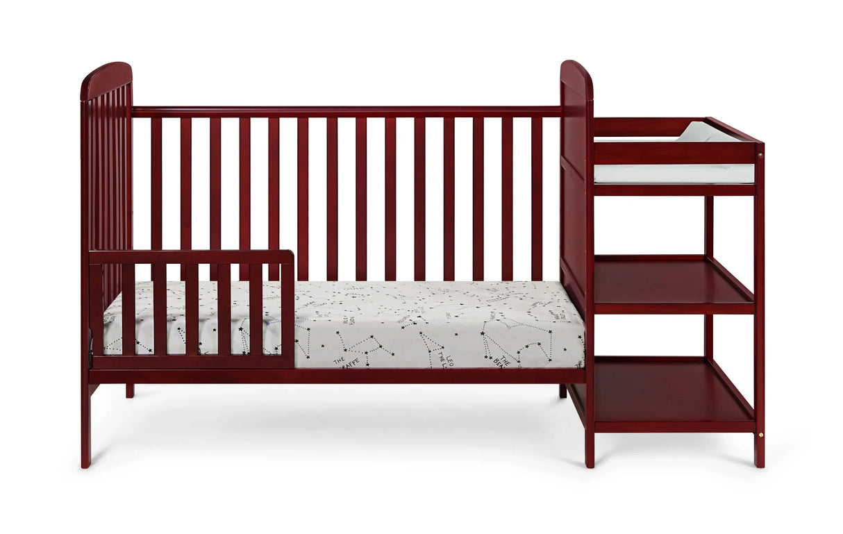 Solid Wood Cherry Crib With Attached Changing Table - Omega Lifestyles