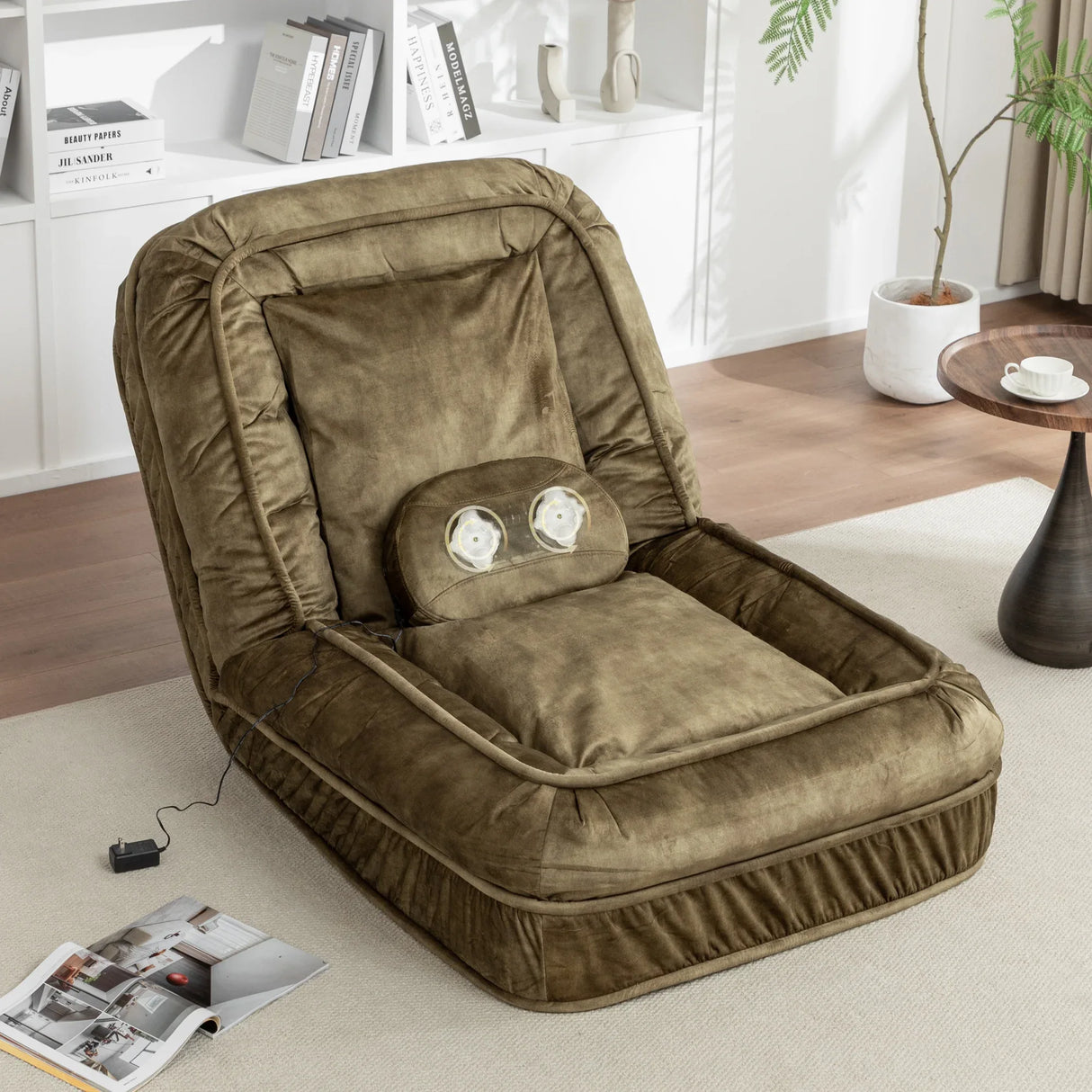 Adjustable Velvet Upholstered Floor Sofa With Massage Pillow - Omega Lifestyles