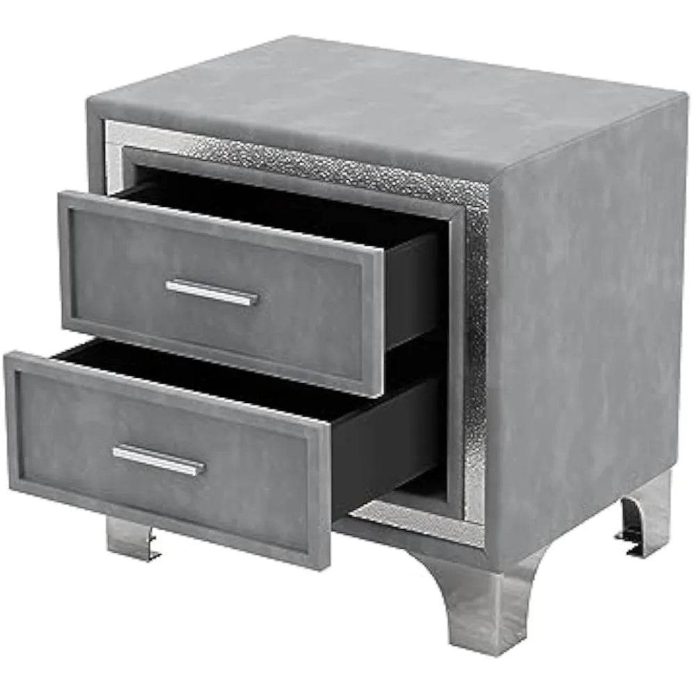 3-Piece Upholstered Platform Bed With LED Nightstands Set - Omega Lifestyles