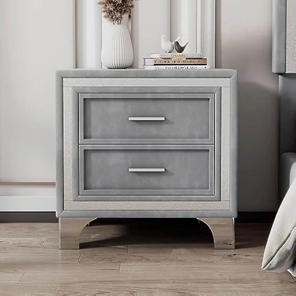 3-Piece Upholstered Platform Bed With LED Nightstands Set - Omega Lifestyles