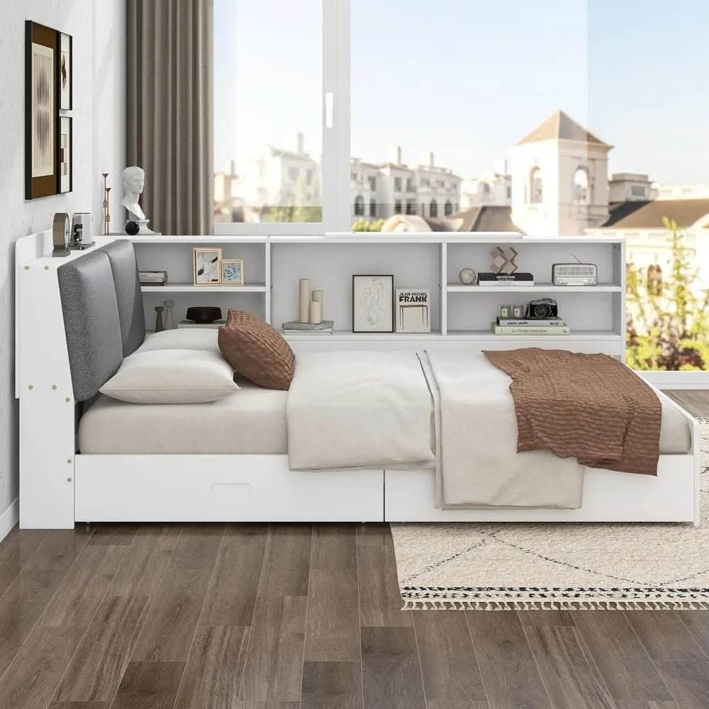 Modern Pine Wood Full Storage Bed Frame With Drawers - Omega Lifestyles