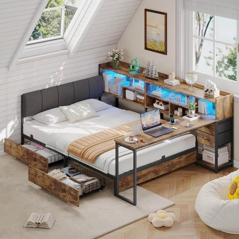 Twin Corner Bed Frame With Storage Bookcase And Desk - Omega Lifestyles