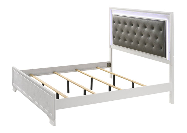 Modern White Faux Leather Crocodile Texture King Bed Frame - Omega Lifestyles