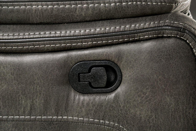 Transitional Dark Gray Fabric Pillow Top Glider Recliner - Omega Lifestyles