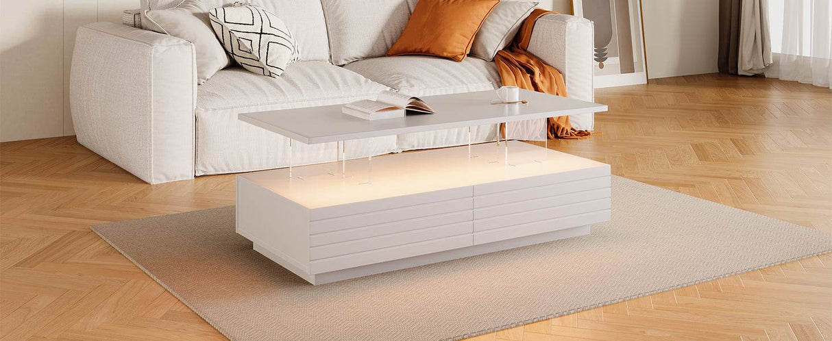 Modern White LED Lighting Coffee Table With Drawers - Sleep Galleria