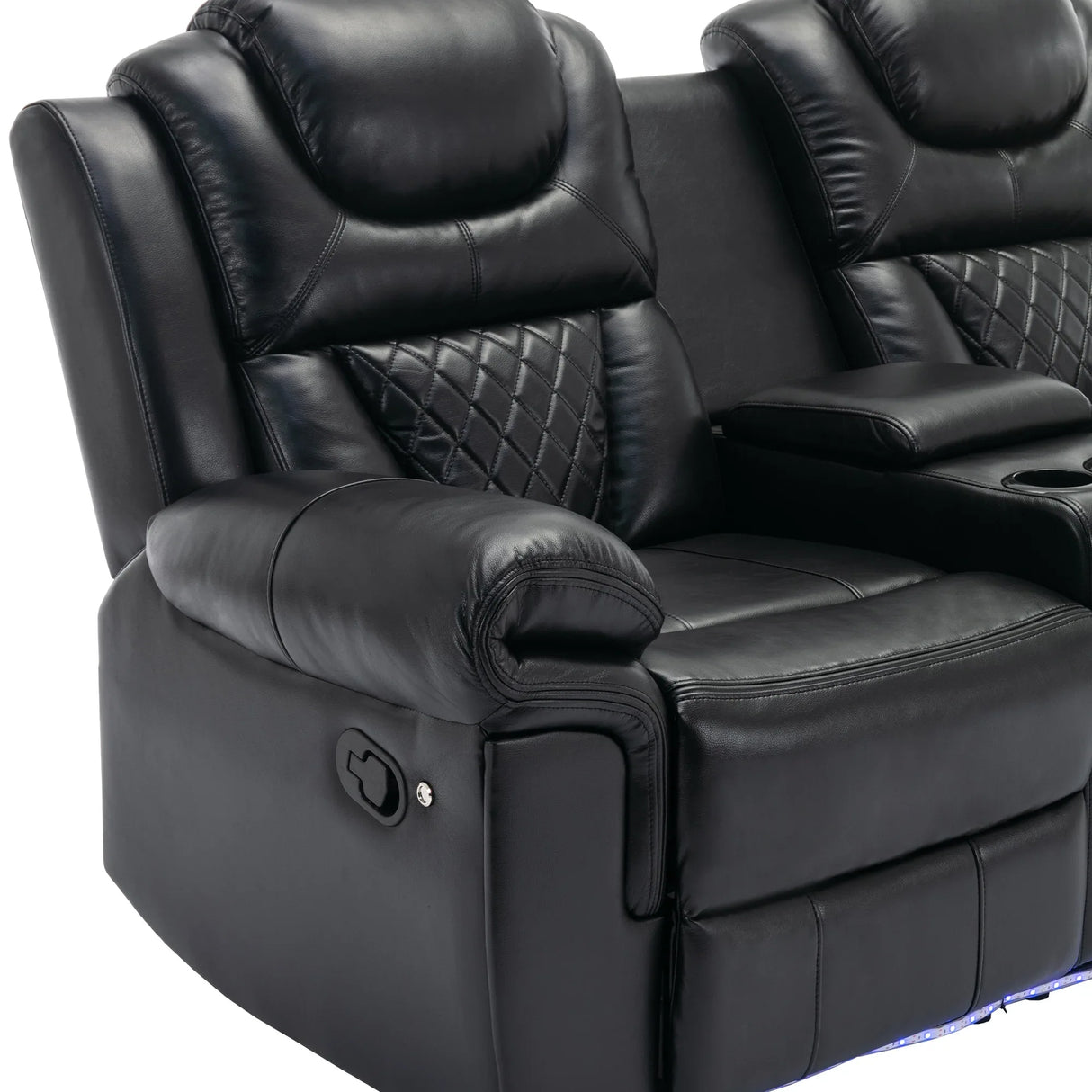 Manual Recliner Chair Faux Leather With Storage Cup Holders LED - Omega Lifestyles