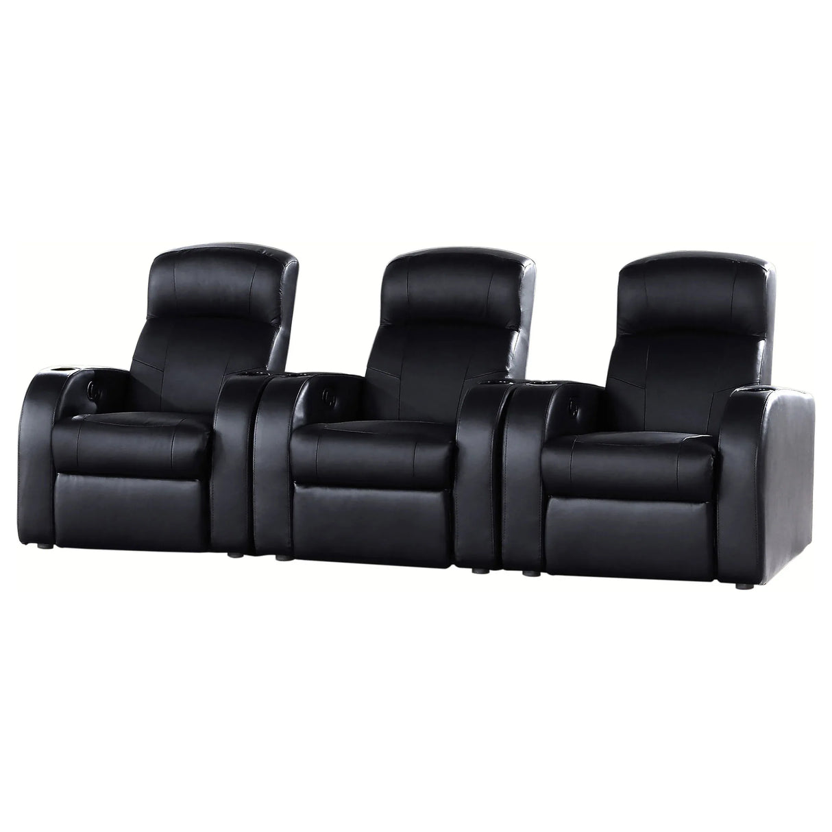 Set Of 3 Black Faux Leather Recliner Home Theater Seats - Omega Lifestyles