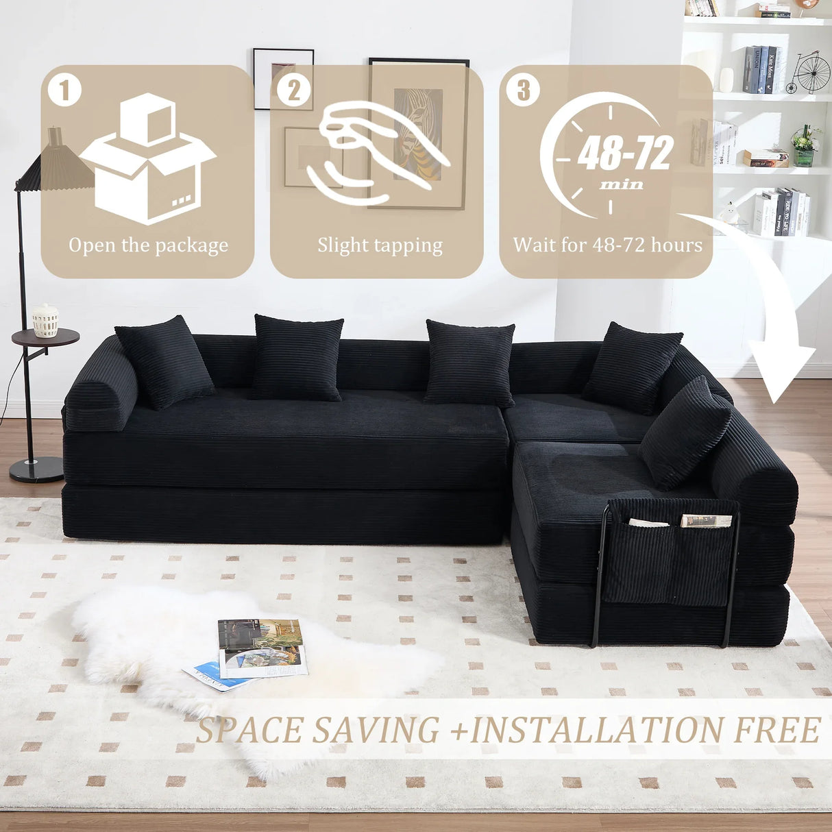 Convertible Corduroy Memory Foam Folding Sofa Bed - Omega Lifestyles