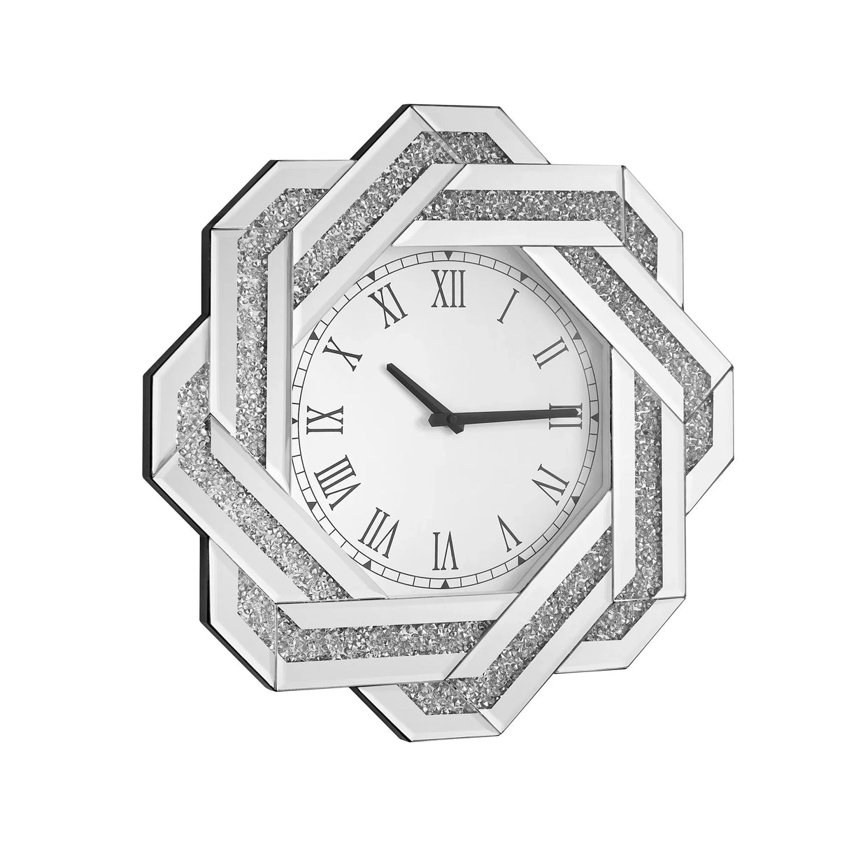 20-Inch Silver Mirrored Art Deco Wall Clock With Roman Numerals - Omega Lifestyles