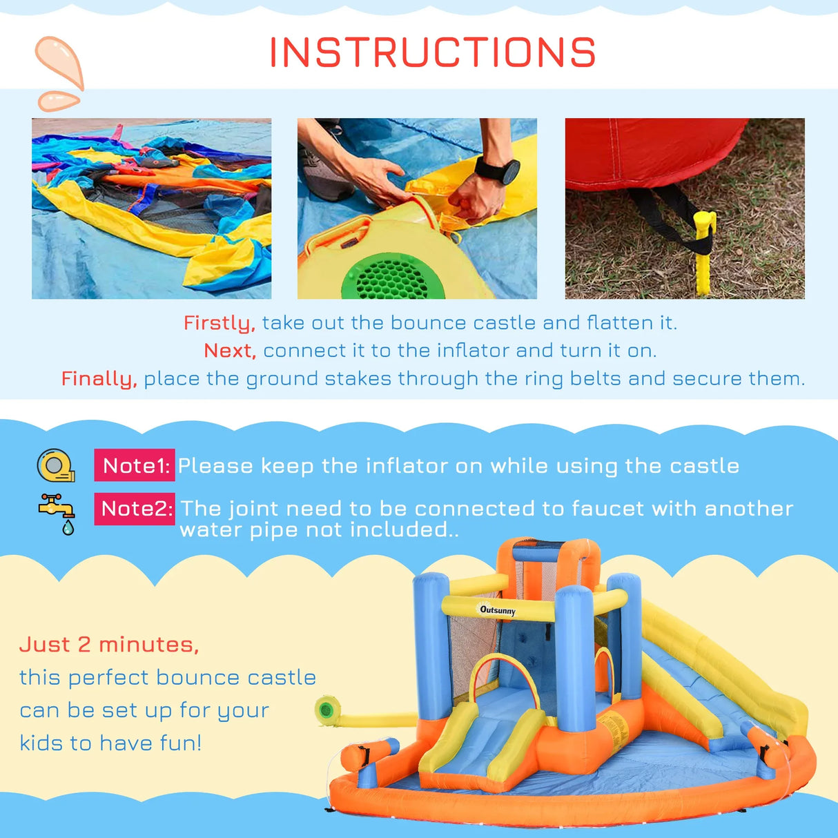 Kids Inflatable 5-in-1 Water Slide Bounce House - Omega Lifestyles
