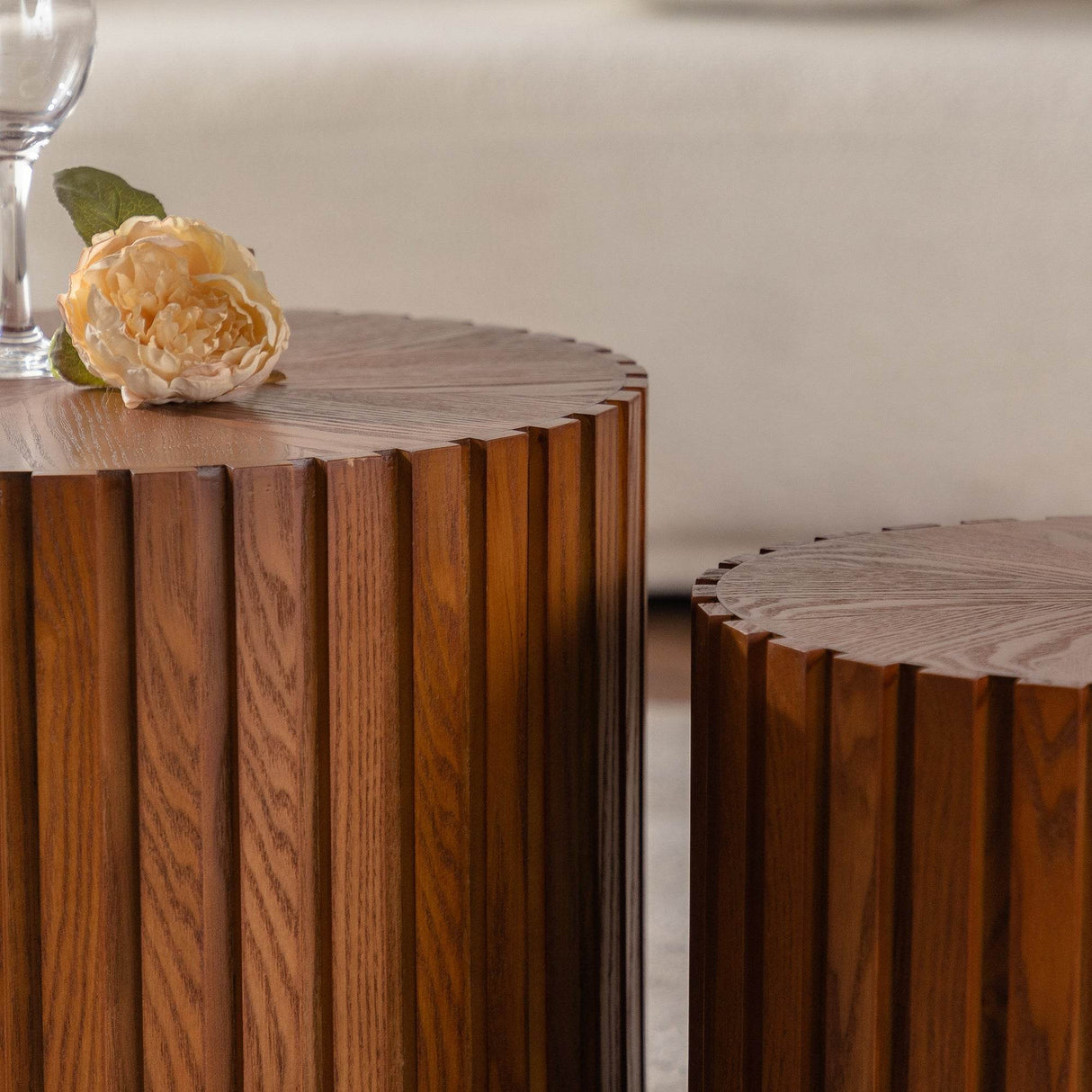 Modern Round Walnut Wood Coffee Table No Assembly Needed - Sleep Galleria