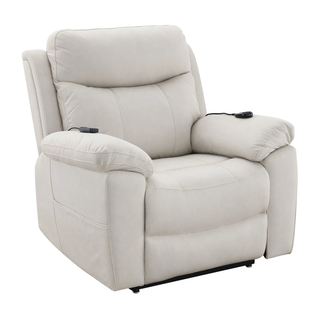 Beige Polished Microfiber Power Motion Massage Recliner Chair - Omega Lifestyles